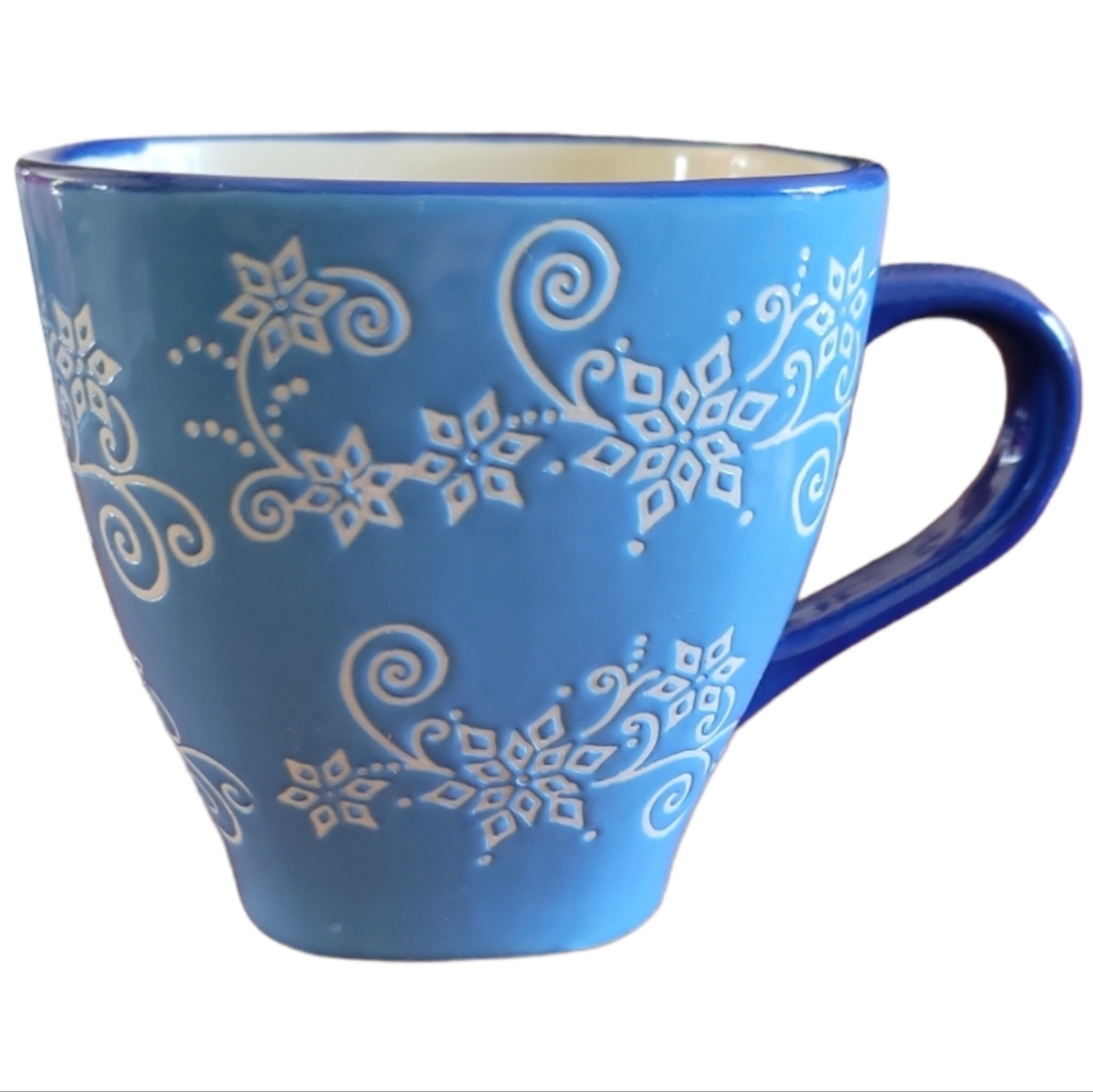 1 Vtg Temp-Tations by Tara - Blue Ovenware - QVC- 12oz Floral Lace Cup Mug
